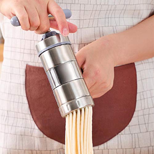 Máquina de fabricación de Pasta de prensado Manual de Fideos de Acero Inoxidable para Fideos caseros Espaguetis Herramientas para Hacer Masa Fresca Kit de Prensa de enrollar (5 moldes)