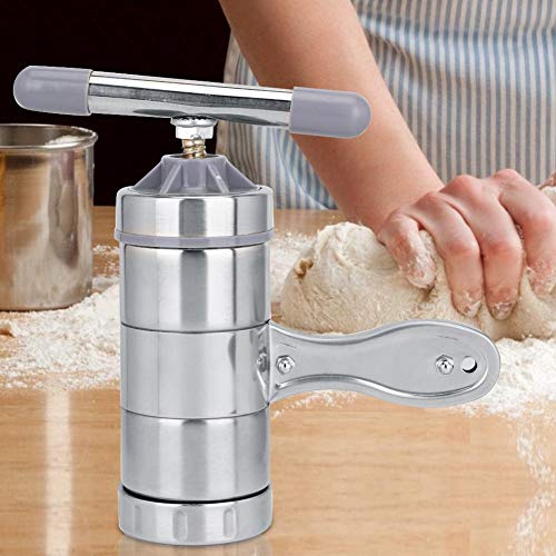 Máquina de fabricación de Pasta de prensado Manual de Fideos de Acero Inoxidable para Fideos caseros Espaguetis Herramientas para Hacer Masa Fresca Kit de Prensa de enrollar (5 moldes)