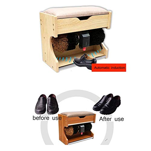 MáQuina Pulidora De Zapatos De Cuero De Hombre, PortáTil AutomáTico MáQuina EléCtrica De Limpieza De Zapatos con InduccióN AutomáTica, CojíN De Cuero Suave Y Marco De Madera, Cambiar Los Zapatos