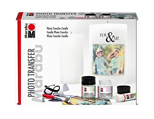 Marabu 1141000000002 - Juego de velas para transferir impresiones de papel en velas, 50 ml, 50 ml, pintura para velas, pincel, espátula y 25 ml Candle Liner plateado