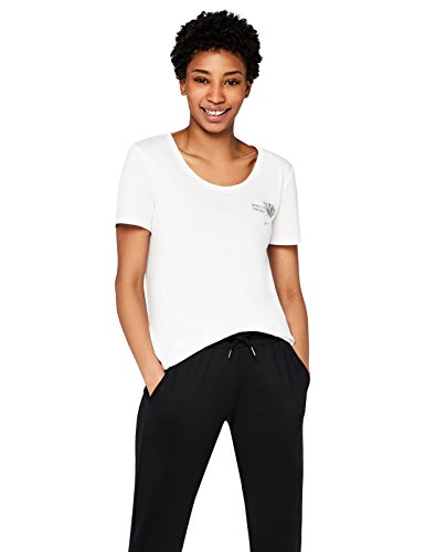 Marca Amazon - AURIQUE Camiseta Deportiva con Eslogan Mujer, Blanco (White (Move To The Beet)), 38, Label:S