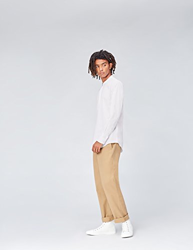 Marca Amazon - find. Camisa con Cuello de Tira y Corte Estándar para Hombre, Blanco (White), XL, Label: XL