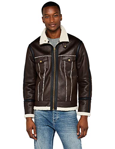 Marca Amazon - find. Chaqueta Aviador Hombre, Marrón (Chocolate brown Chocolate brown), M, Label: M