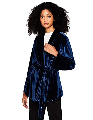 Marca Amazon - find. Chaqueta Terciopelo Lazada en la Cintura Mujer, Azul (Blue), 36, Label: XS