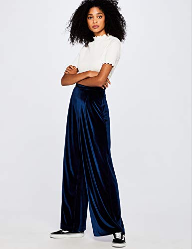 Marca Amazon - find. Pantalón Pierna Ancha Terciopelo Suave Mujer, Azul (Blue), 44, Label: XL