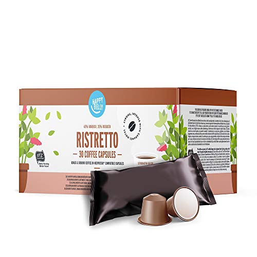 Marca Amazon - Happy Belly Ristretto Café UTZ molido de tueste natural en cápsulas (compostables) compatibles con Nespresso, 30 cápsulas (3x10)