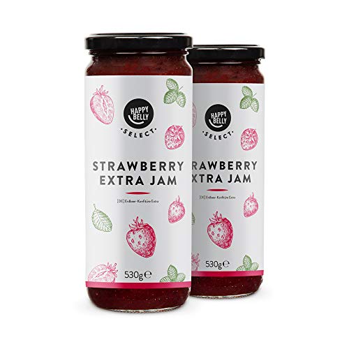 Marca Amazon - Happy Belly Select Mermelada extra con 75 % de fresa, 2 unidades de 530 g