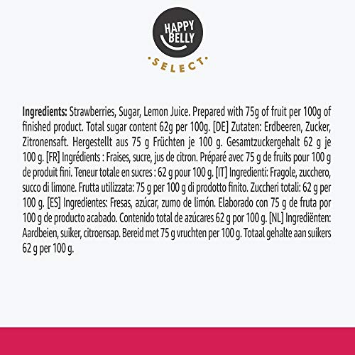 Marca Amazon - Happy Belly Select Mermelada extra con 75 % de fresa, 2 unidades de 530 g