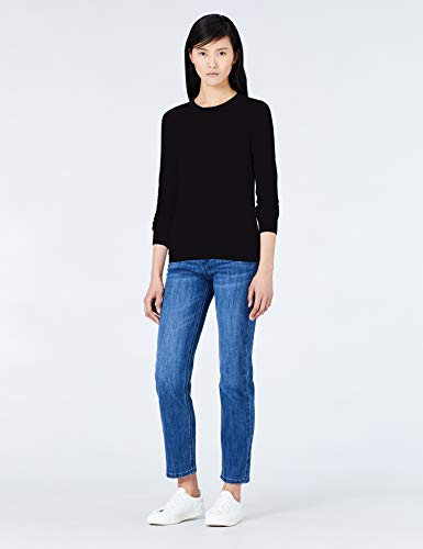 Marca Amazon - MERAKI Jersey de Algodón Mujer Cuello Redondo, Negro (Black), 40, Label: M