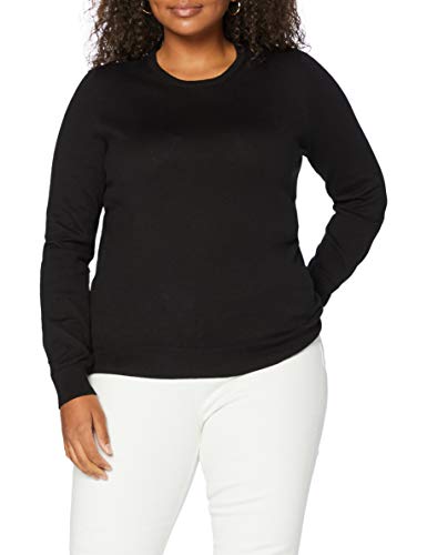 Marca Amazon - MERAKI Jersey de Algodón Mujer Cuello Redondo, Negro (Black), 40, Label: M