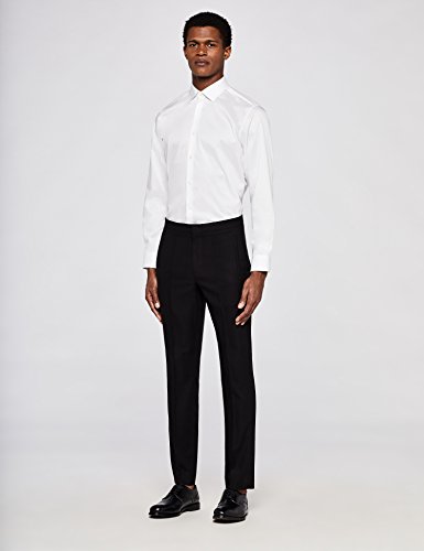 Marca Amazon - MERAKI Pantalones con Pinzas Vestir Skinny Fit Hombre, Negro (Black 101), 34W / 32L, Label: 34W / 32L
