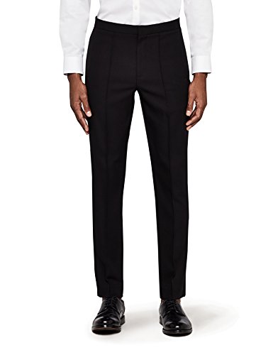 Marca Amazon - MERAKI Pantalones con Pinzas Vestir Skinny Fit Hombre, Negro (Black 101), 34W / 32L, Label: 34W / 32L