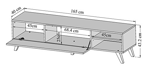 Marca Amazon - Movian Enol - Mueble para TV, 165 x 40 x 43.2 cm (largo x ancho x alto), blanco con patas de madera de haya