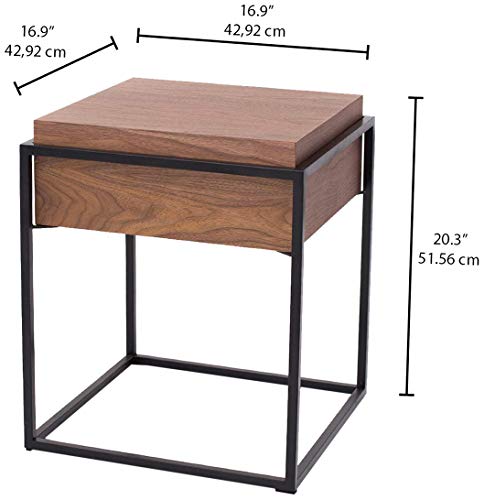 Marca Amazon - Rivet - Mesa Auxiliar Con Cajón Y Base Negra Metálica, Nogal