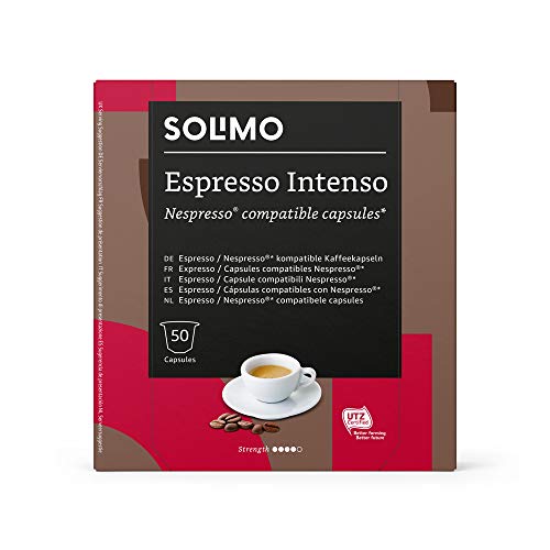 Marca Amazon - Solimo Cápsulas Espresso Intenso, compatibles con Nespresso - café certificado UTZ, 100 cápsulas (2 x 50)