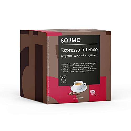 Marca Amazon - Solimo Cápsulas Espresso Intenso, compatibles con Nespresso - café certificado UTZ, 100 cápsulas (2 x 50)