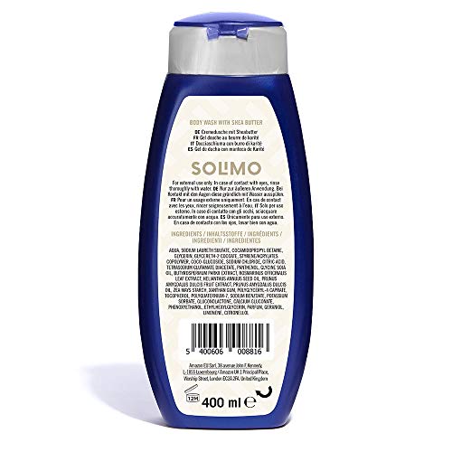Marca Amazon - Solimo Gel de ducha con manteca de Karité- Paquete de 6 (6 Botellas x 400 ml)