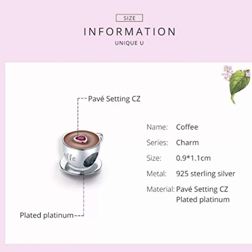 Marni's - Charm Taza de Cafe con Corazon - Regalos Originales para Mujer - Abalorios para Hacer Pulseras - Colgantes Mujer Plata de Ley - Regalos para tu Novia Originales, compatibles con Pandora