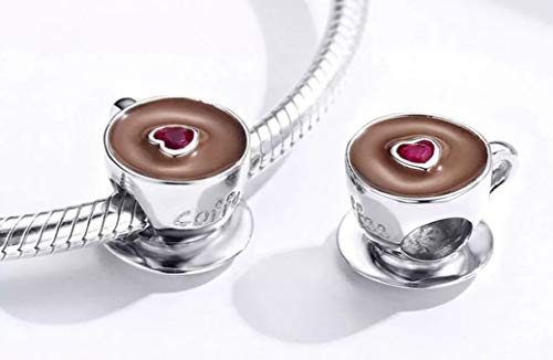 Marni's - Charm Taza de Cafe con Corazon - Regalos Originales para Mujer - Abalorios para Hacer Pulseras - Colgantes Mujer Plata de Ley - Regalos para tu Novia Originales, compatibles con Pandora