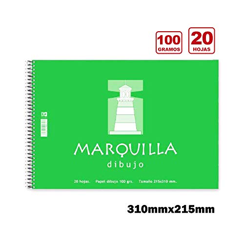 Marquilla Bloc de dibujo, 20 hojas lisas, 21,5x31cm para bocetos, pintar, otros dibujos, etc. Hojas blancas
