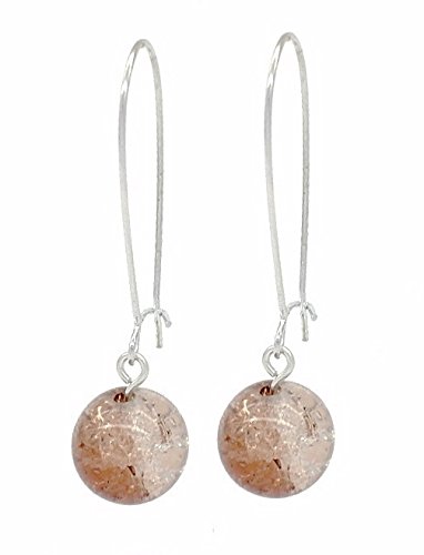 Marrón Crackled grano de cristal pendientes de gota de la bola - Marmita alambre del oído