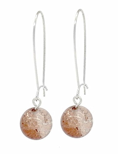 Marrón Crackled grano de cristal pendientes de gota de la bola - Marmita alambre del oído