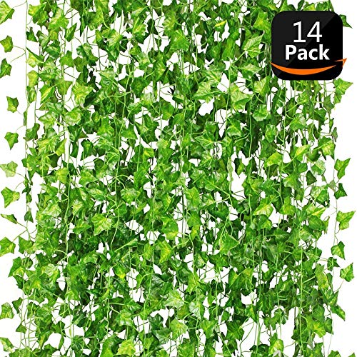 Martha & Ivan - Guirnalda de hiedra artificial para decoración de bodas, fiestas, jardín y hogar, plástico, Paquete de 14 hiedra, 14 Pack Ivy