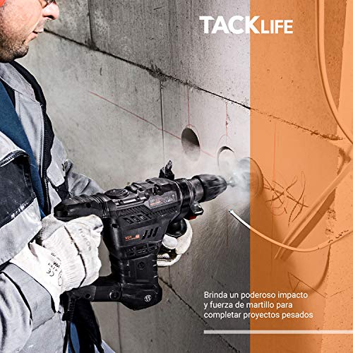 Martillo Perforador, 7J energía de impacto, TACKLIFE 1500W,SDS Plus Mandril, 4 Funciones in 1 con embrague de seguridad, utilizado para concreto, metal y piedra - TRH01A