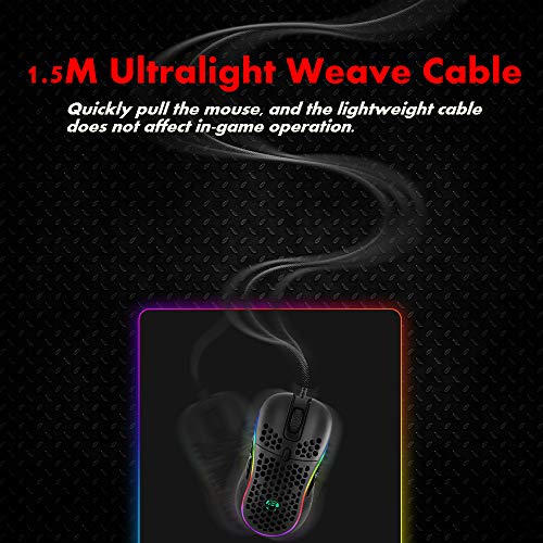 MARVO PC USB wired Gaming Mouse ratón de juego, Ratones para gamers,Concha de panal ligero con retroiluminación multicolor, cable de tejido ultraligero, negro