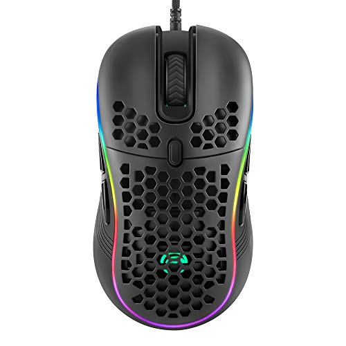 MARVO PC USB wired Gaming Mouse ratón de juego, Ratones para gamers,Concha de panal ligero con retroiluminación multicolor, cable de tejido ultraligero, negro