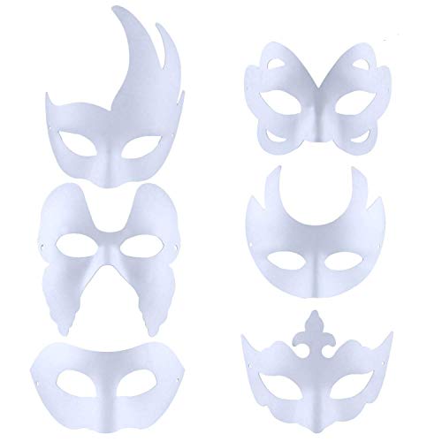 Máscara Blanca, Outgeek 6PCS Máscara Blanca Para Pintar De Disfraces Decoración De Bricolaje Carnaval De Veneciano Traje De Halloween Cosplay Para Niños Mujeres Hombres