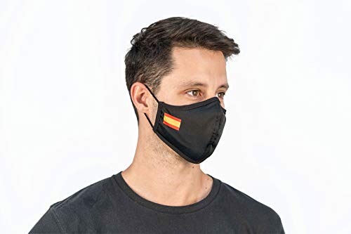 Mascarilla de Tela Homologada Reutilizable Bandera de España Sencilla - Negra