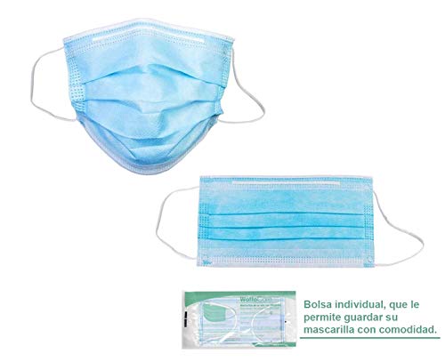 Mascarilla Quirúrgica Tipo I, WottoCare Mascarilla Médica Protección Desechable. Caja 20 Unidades. 3 capas. BFE superior al 95% (eficiencia de filtración de bacterias). Mascara Facial No estéril.