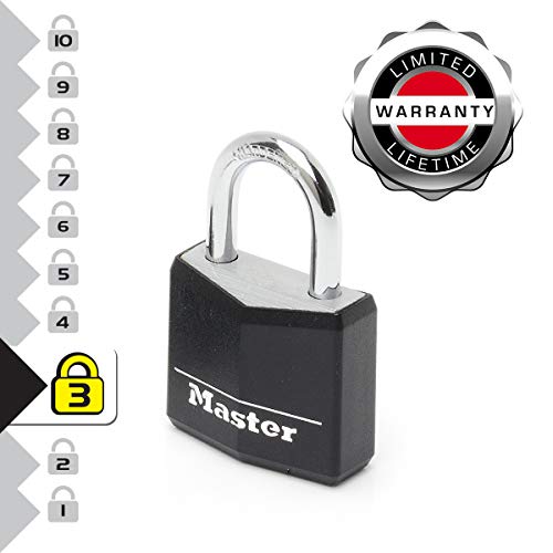 Master Lock 9130EURTBLK Lote de 2 Candados con Llave con cuerpo de aluminio macizo revestido, Negro, 30 mm, Set de 2 Piezas