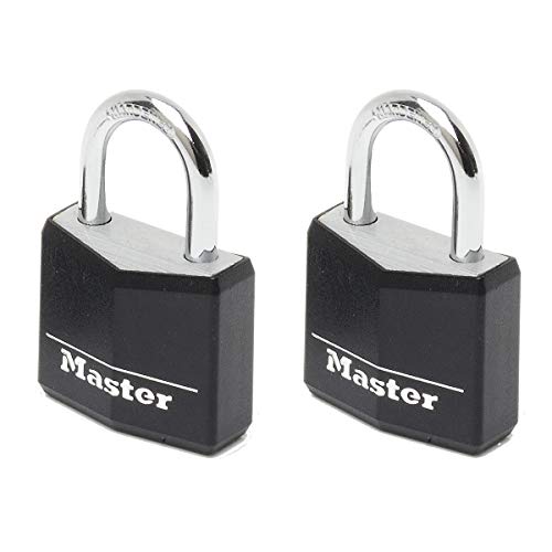 Master Lock 9130EURTBLK Lote de 2 Candados con Llave con cuerpo de aluminio macizo revestido, Negro, 30 mm, Set de 2 Piezas