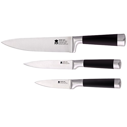 Masterpro Set 3pcs Cuchillos de Cocina-Acero Inoxidable-Foodies, Plateado, 30 x 30 x 30 cm