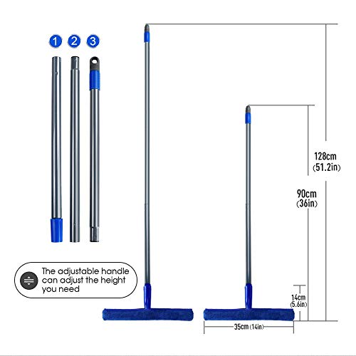 MASTERTOP 2 en 1 Rasquetas Limpiador Limpiacristales para Ducha Baño Escobilla de Goma Rasqueta de Microfibra con 130 cm Mango Largo 1Cabezal de Microfibra Adicional Ventana Vidrio