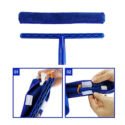 MASTERTOP 2 en 1 Rasquetas Limpiador Limpiacristales para Ducha Baño Escobilla de Goma Rasqueta de Microfibra con 130 cm Mango Largo 1Cabezal de Microfibra Adicional Ventana Vidrio
