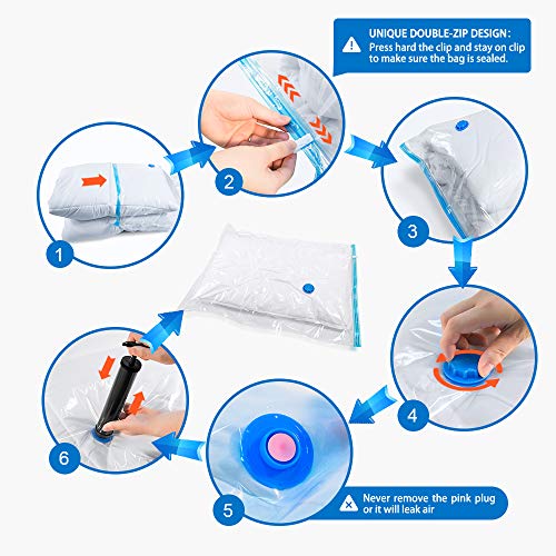 MASTERTOP 20 Bolsas al Vacío de 5 Distintos Tamaños con 1 Bomba Bolsas de Almacenaje al Vacío para Guardar Ropa, Ropa de Cama, Edredones, Almohadas, Mantas