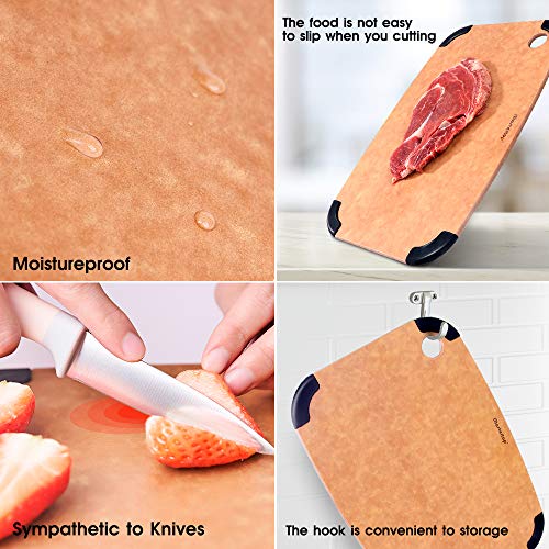 Mastertop - Juego de 3 tablas de cortar de fibra de madera con silicona antideslizante, apto para lavavajillas, sin BPA, no porosas, reversibles