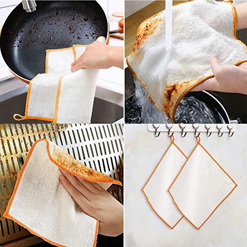 MASTERTOP - Paño de limpieza de cocina desechable, no tejido, 2 rollos de limpieza reutilizables de fibra natural para cocina, baño, ventana de piso con 2 toallas extra de fibra de bambú