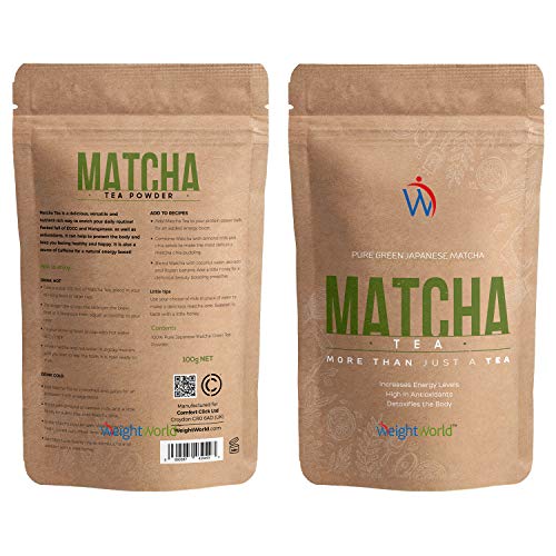 Matcha Tea 100 gr | Té Matcha Ceremonial Japones, Polvo de Té 100% Natural, Dieta Detox Adelgazante, Aumenta Energía, Metabolismo, Potente Antioxidante Rico en Vitamina A, K y E, Sin Gluten, Vegano