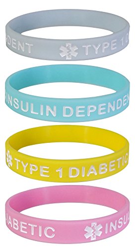 Max Petals - Pulsera de silicona para diabéticos (tipo 1, 4 unidades), color pastel