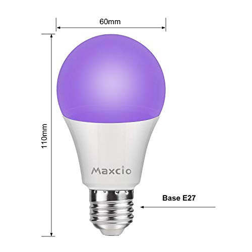 Maxcio 11W Bombilla de Luz Ultravioleta, E27 Bombilla Ultravioleta con Efecto Fluorescente, LED Iluminación Ultravioleta Nivel UV-A Bajo Comsumo para Halloween Navidad Fiesta Arte Discoteca(2 packs)