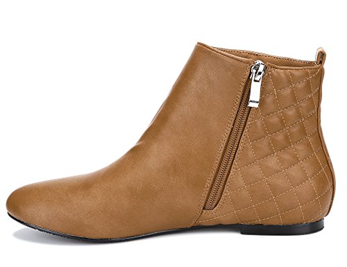 MaxMuxun Rejilla Zip Up Camel PU Zapatos de Mujer de Cuero Delgado Ligero Suela Botines Planos tamaño 6 UK