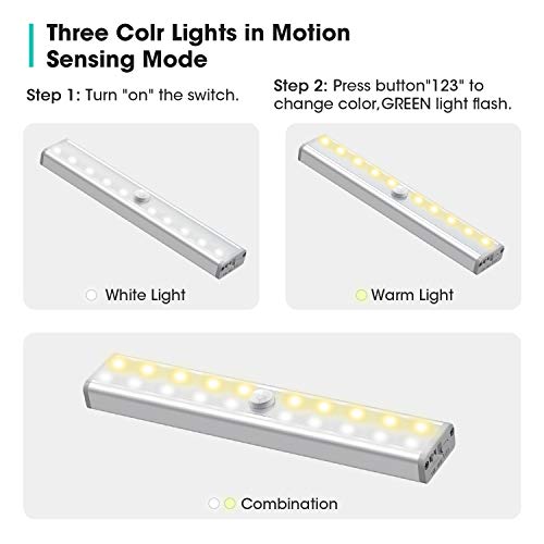 Maxuni Luz Armario Pack 4, Lámpara LED con Sensor Movimiento inalámbrico recargable por USB , Iluminación de armario LED de 3 modos, Tira de adhesivo magnético para Escalera Armario Pasillo Bodega