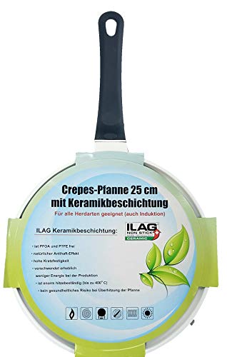 MaxxGoods - Sartén para crepes (apta para inducción), aluminio fundido cerámica, Blanco, Ø 25cm (weiß)