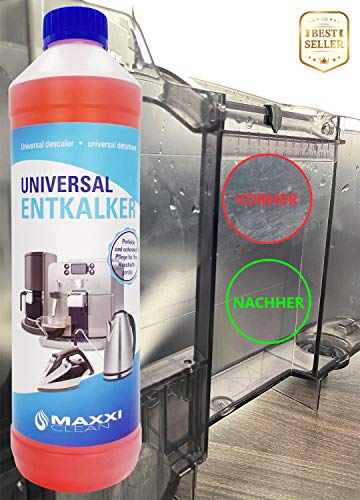 Maxxi Clean Poderoso Descalcificador eliminador de cal y limpiador multiusos | para limpieza de cafeteras automáticas, planchas, hervidor de agua y baño 3x750 ml | con indicador de color