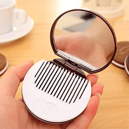 MB-LANHUA Mujeres Niñas Espejo de Maquillaje Mini Galleta de Chocolate Espejo de Bolsillo con Peine Princesa Sandwich portátil Forma de Galleta Maquillaje Cosmético Espejo Plegable