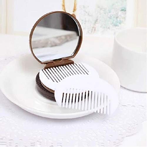 MB-LANHUA Mujeres Niñas Espejo de Maquillaje Mini Galleta de Chocolate Espejo de Bolsillo con Peine Princesa Sandwich portátil Forma de Galleta Maquillaje Cosmético Espejo Plegable